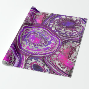 Elegant Watercolor Purple and Silver Agate Slices Wrapping Paper