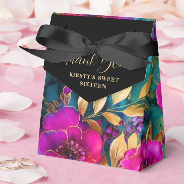 Elegant Watercolor Purple and Teal Flowers Pattern Favour Box (Wedding)