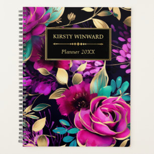 Elegant Watercolor Purple and Teal Flowers Planner
