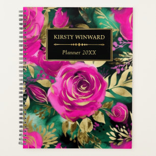 Elegant Watercolor Purple and Teal Flowers Planner