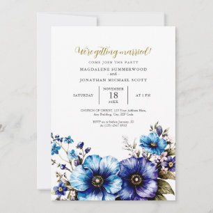 Elegant Watercolor Purple Blue Floral Wedding Invitation