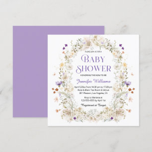 elegant watercolor purple botanical baby shower invitation