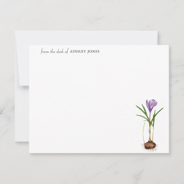 Elegant watercolor Purple Crocus spring flower Not Card (Front)