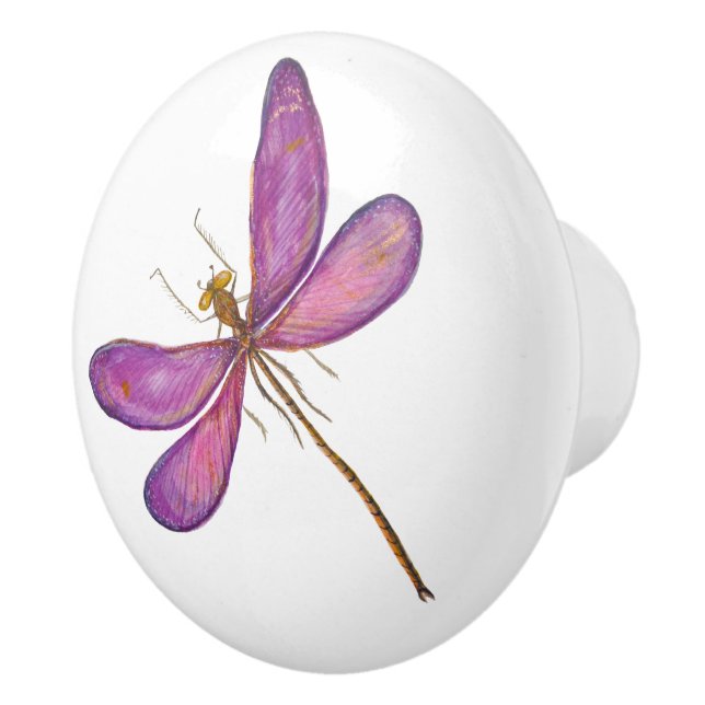 Elegant Watercolor Purple Dragonfly  Ceramic Knob (Right)