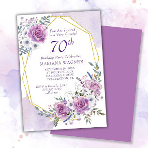 Elegant Watercolor Purple Floral 70th Birthday Invitation