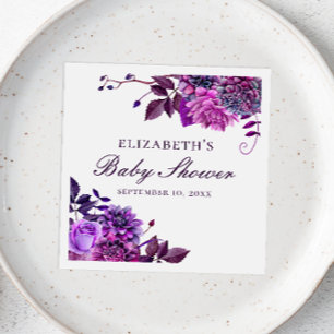 Elegant watercolor purple floral baby shower napkin