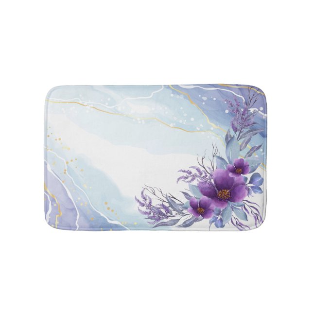 Elegant Watercolor Purple Floral Bath Mat (Front)