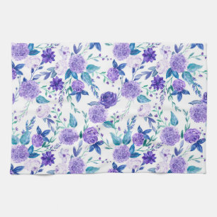 Elegant Watercolor Purple Floral Bouquet Tea Towel