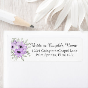 Elegant Watercolor Purple Floral Return Address Label