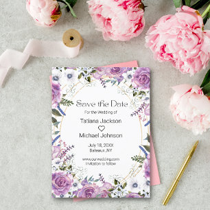 elegant watercolor purple floral save the date announcement postcard