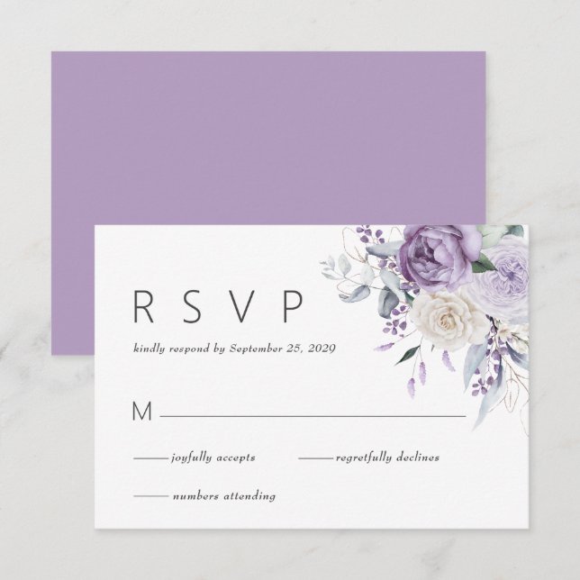 Elegant Watercolor Purple Floral Wedding RSVP (Front/Back)