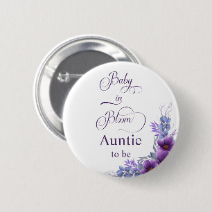 Elegant Watercolor Purple Flower Auntie-to-be 6 Cm Round Badge