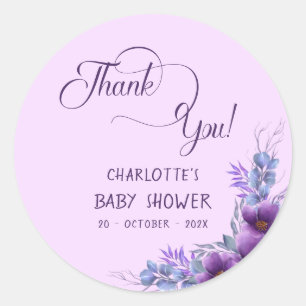 Elegant Watercolor Purple Flower Baby Shower Classic Round Sticker