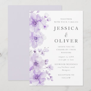 Elegant Watercolor Purple Lavender Flowers Wedding Invitation