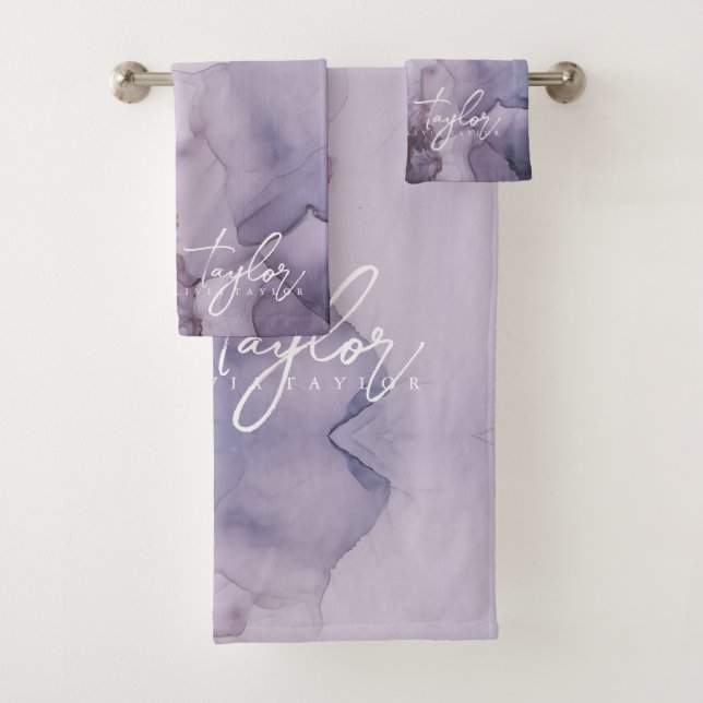 Elegant  Watercolor Purple Name Bath Towel (Insitu)