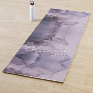 Elegant Watercolor Purple Name Yoga Mat
