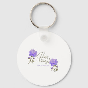 Elegant Watercolor Purple Peony Happy Birthday Gre Key Ring