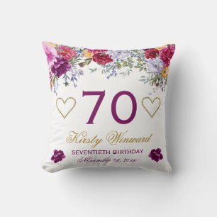 Elegant Watercolor Purple & Red Flowers Birthday Cushion