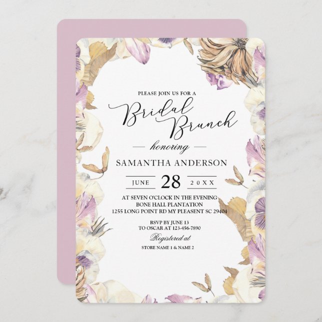 Elegant Watercolor Purple & Yellow Beauty Flowers Invitation (Front/Back)