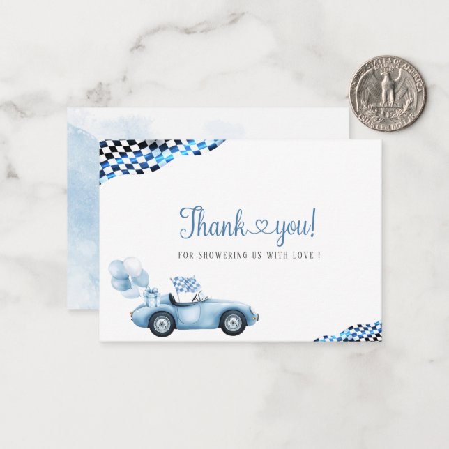 Elegant Watercolor Race Car  Baby shower Card (Front/Back In Situ)