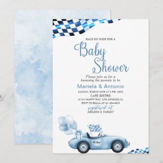 Elegant  Watercolor Race Car Baby Shower Invitation