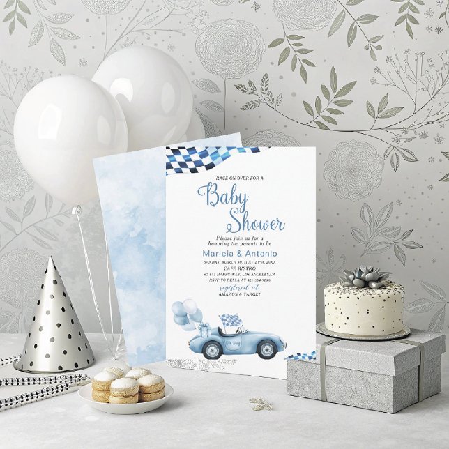 Elegant  Watercolor Race Car Baby Shower Invitation (Creator Uploaded)