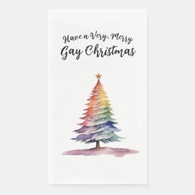 Elegant Watercolor Rainbow Christmas Tree Napkin (Front)