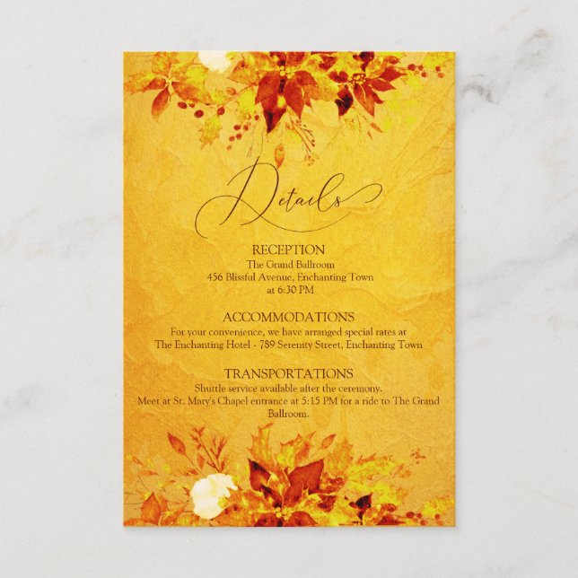Elegant Watercolor Red and Gold Poinsettia Wedding Enclosure Card (Front)