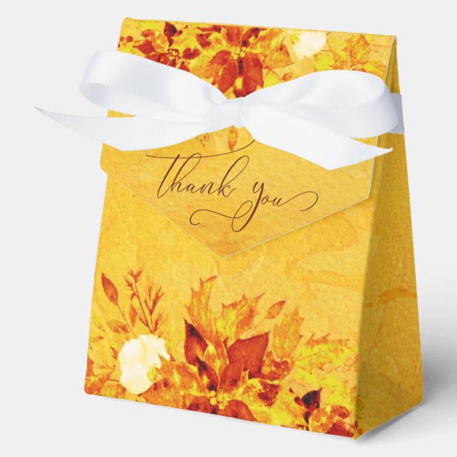 Elegant Watercolor Red and Gold Poinsettia Wedding Favour Box (Front)