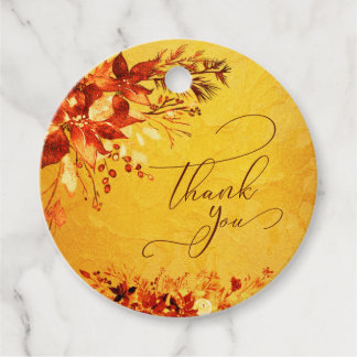 Elegant Watercolor Red and Gold Poinsettia Wedding Favour Tags