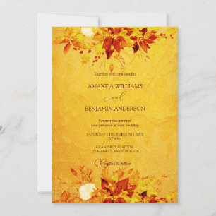 Elegant Watercolor Red and Gold Poinsettia Wedding Invitation