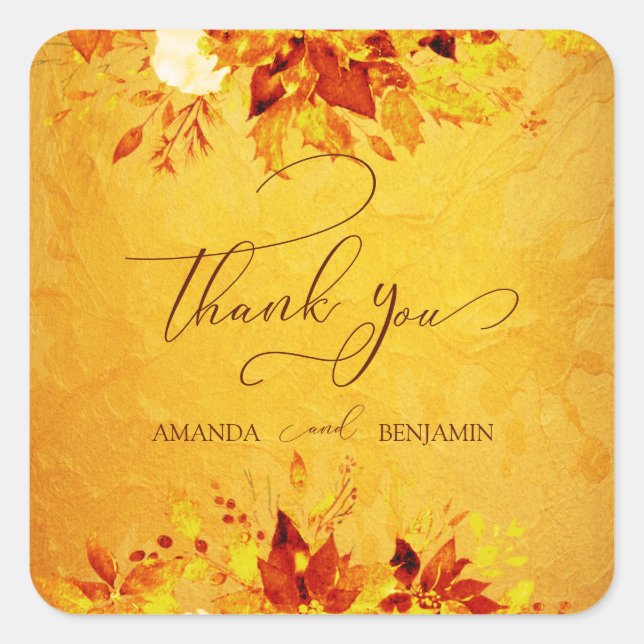 Elegant Watercolor Red and Gold Poinsettia Wedding Square Sticker (Front)