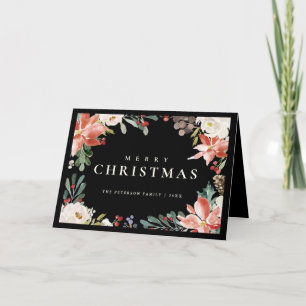 Elegant Watercolor Red Berry Poinsettia Non Photo  Holiday Card