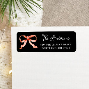 Elegant Watercolor Red Bow Black Return Address Label