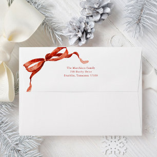 Elegant Watercolor Red Bow Christmas Holiday Envelope