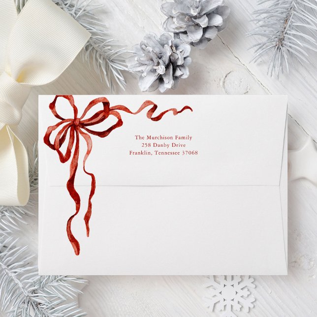 Elegant Watercolor Red Bow Christmas Holiday Envelope (Creator Uploaded)