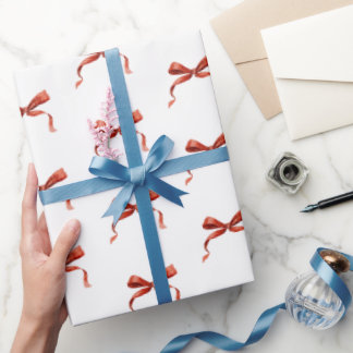 Elegant Watercolor Red Bow Christmas Wrapping Paper