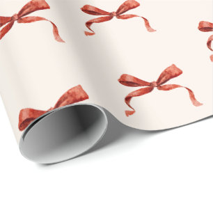 Elegant Watercolor Red Bow Christmas Wrapping Paper