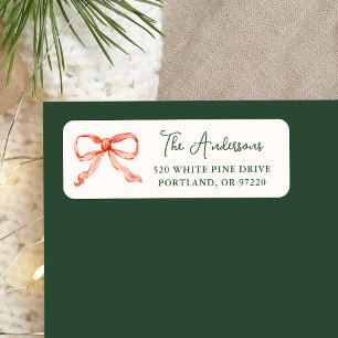 Elegant Watercolor Red Bow Cream Return Address Label
