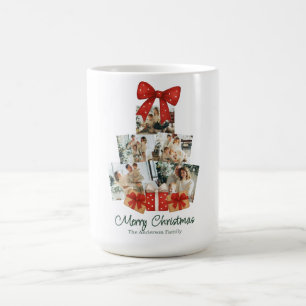 Elegant Watercolor Red Bow Family Christmas Tree Coffee Mug