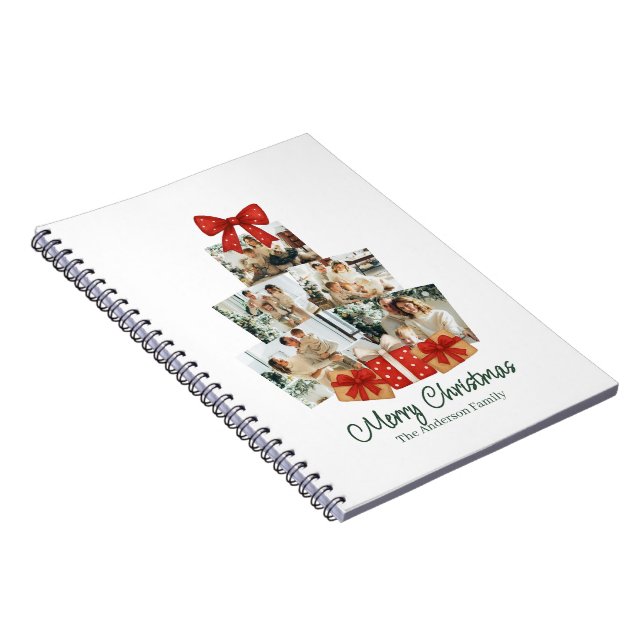 Elegant Watercolor Red Bow Family Christmas Tree Notebook (Right Side)