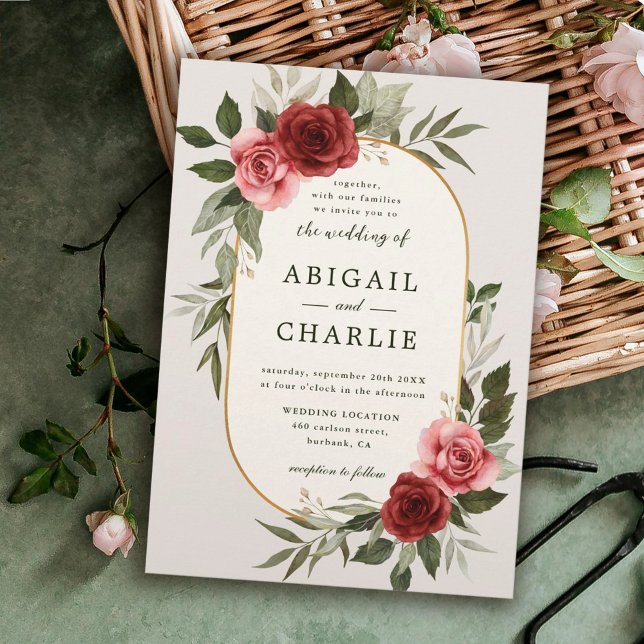 Elegant Watercolor Red Floral Wedding Invitation (Creator Uploaded)