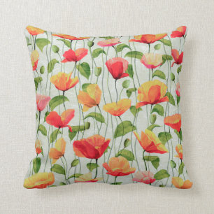 Elegant Watercolor Red Pink and Yellow Flowers   Cushion
