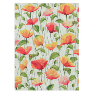 Elegant Watercolor Red Pink and Yellow Flowers   Tablecloth