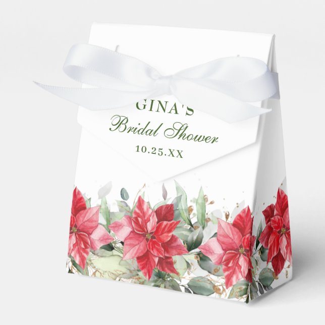 Elegant Watercolor Red Poinsettia Bridal Shower Fa Favour Box (Front Side)