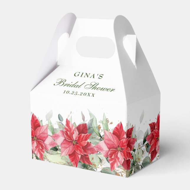 Elegant Watercolor Red Poinsettia Bridal Shower Fa Favour Box (Front Side)