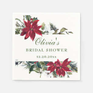 Elegant Watercolor Red Poinsettia BRIDAL SHOWER Napkin