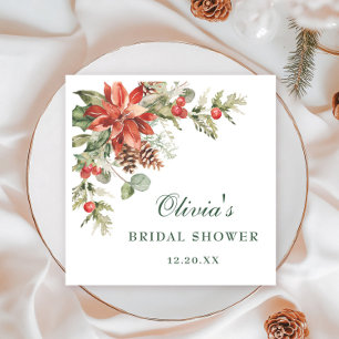 Elegant Watercolor Red Poinsettia BRIDAL SHOWER Napkin