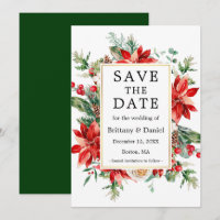 Elegant Watercolor Red Poinsettia Floral Green