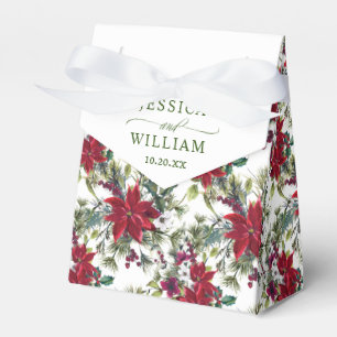 Elegant Watercolor Red Poinsettia Wedding Favour Box